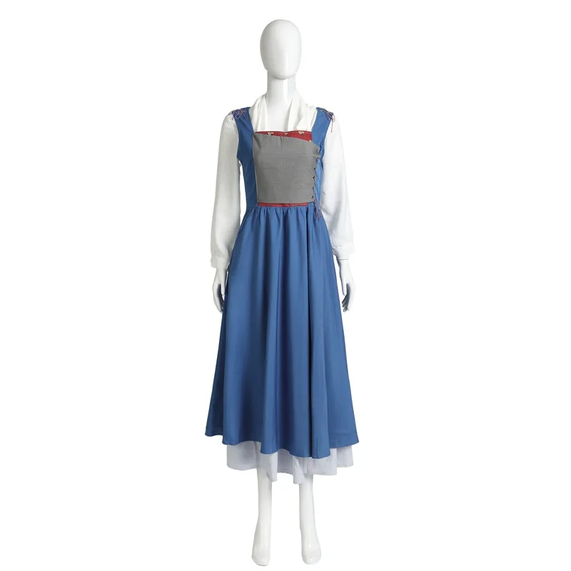 

2017 NEW Movie Beauty and the Beast Belle Maid Blue Dress Emma Watson Blue Dress Princess Belle Housemaid Costume