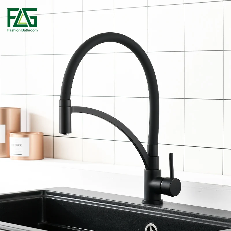 

FLG Kitchen Faucet New Design Black Pull Down Sink Mixer Hot Cold Water Kitchen Tap 360 Degree Rotating Brass Faucets 931-33B