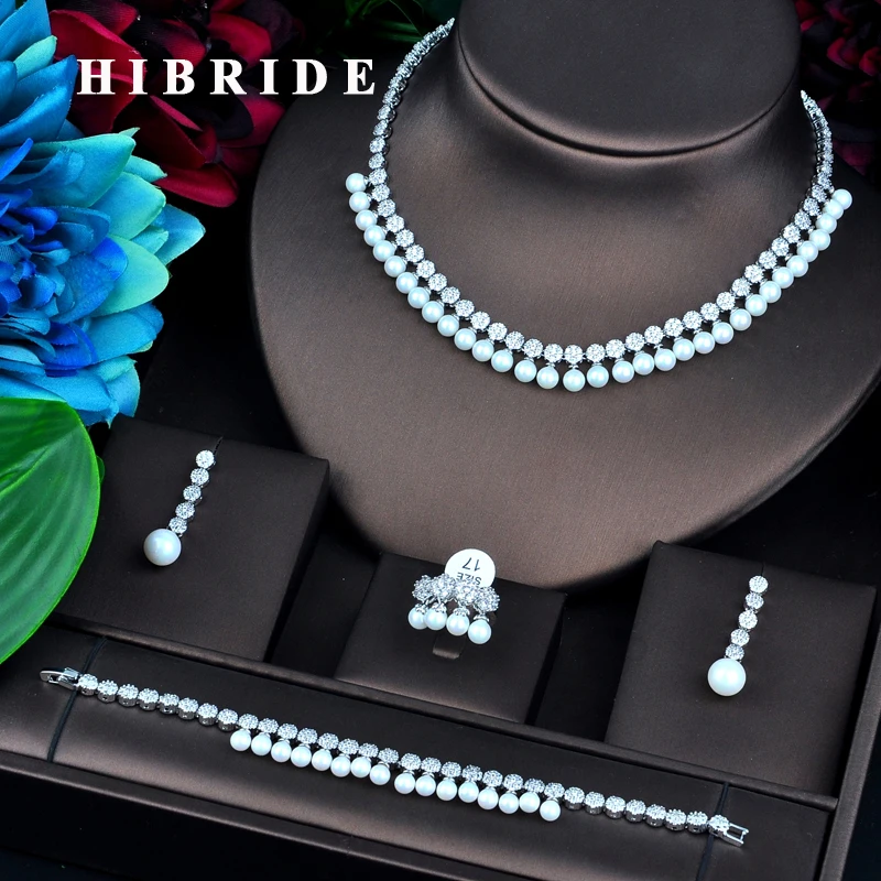 HIBRIDE новые модные жемчужные Ювелирные наборы для женщин Свадебное ожерелье