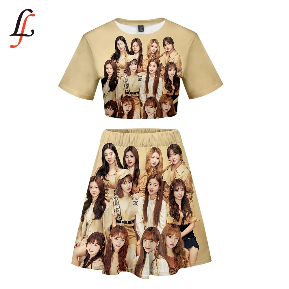 Izone 3D Харадзюку Kpop Modis сексуальный комплект короткая юбка костюм футболка с