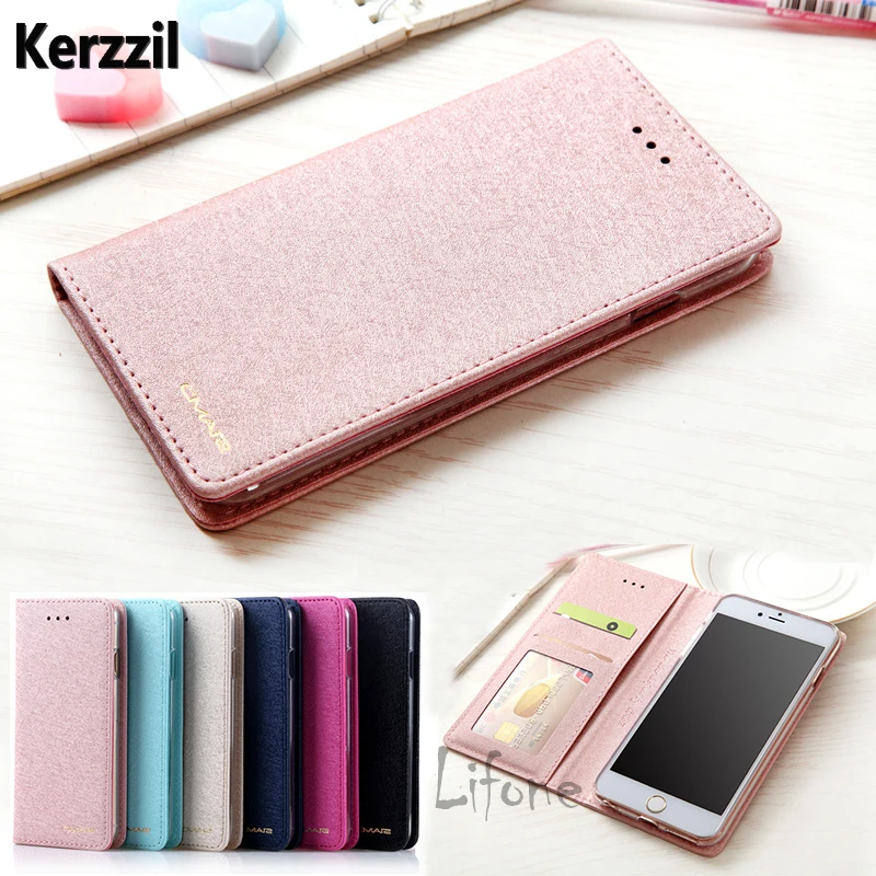 Чехол книжка Kerzzil для iPhone 7 8 6 6S Plus Шелковый кожаный силиконовый чехол с подставкой