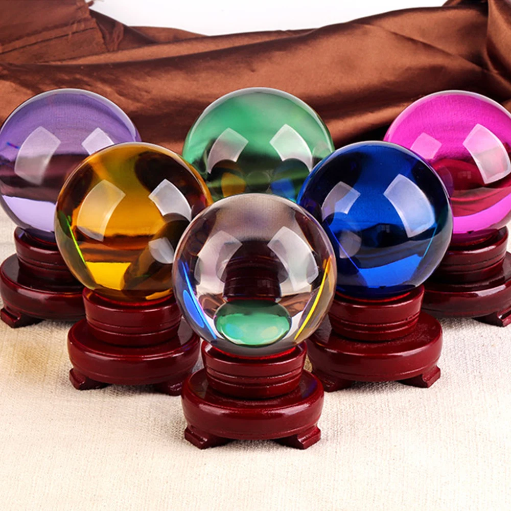 

Разные цвета, размер хрустального шара, Круглые Искусственные стеклянные стены с деревянной подставкой для украшения дома