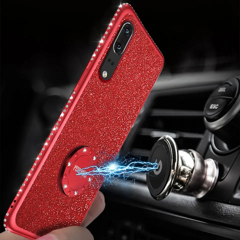Алмазная Магнитный чехол с кольцом держателем для пальца на Honor 8X 7X huawei P20 Lite