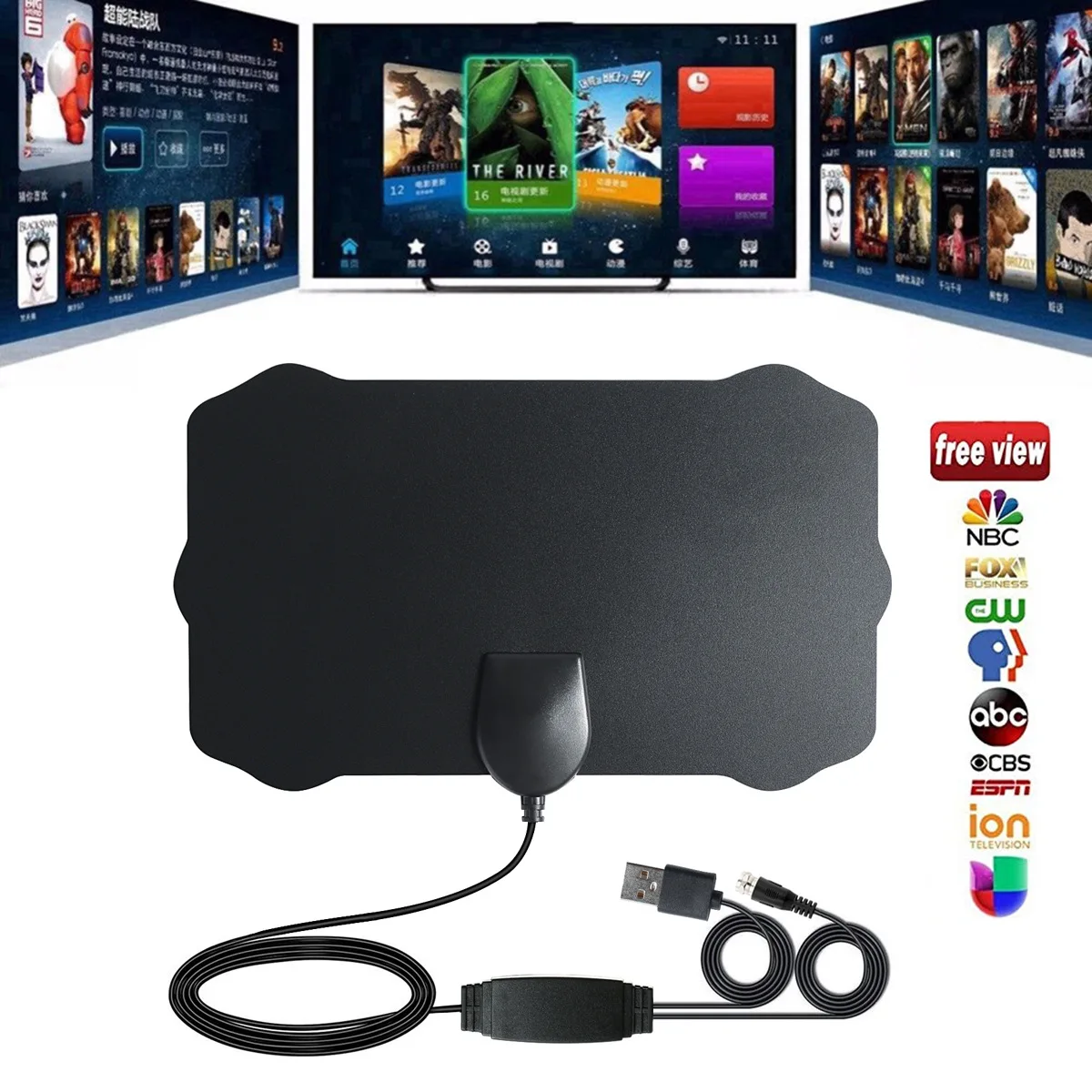 Внутренняя телевизионная антенна цифровая HD ТВ усиленная 4 K 1080 P VHF UHF 100 Miles с