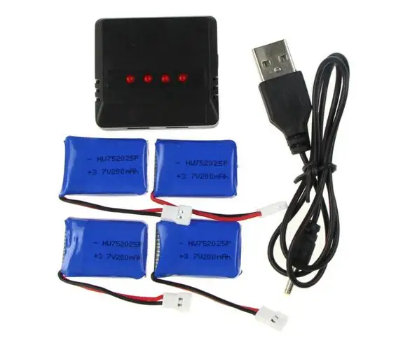 4 шт. 3,7 V 200Mah Lipo перезаряжаемая батарея с зарядным устройством 4 в 1 752025P для syma X4 X11 X13 RC Квадрокоптер RC Дрон