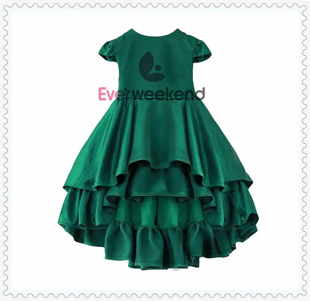 Princess Girls Candy Color Ruffles Party Dress Vintage Asymmetric Cake Dovetail Holiday Green Red Gold Dresses | Детская одежда и