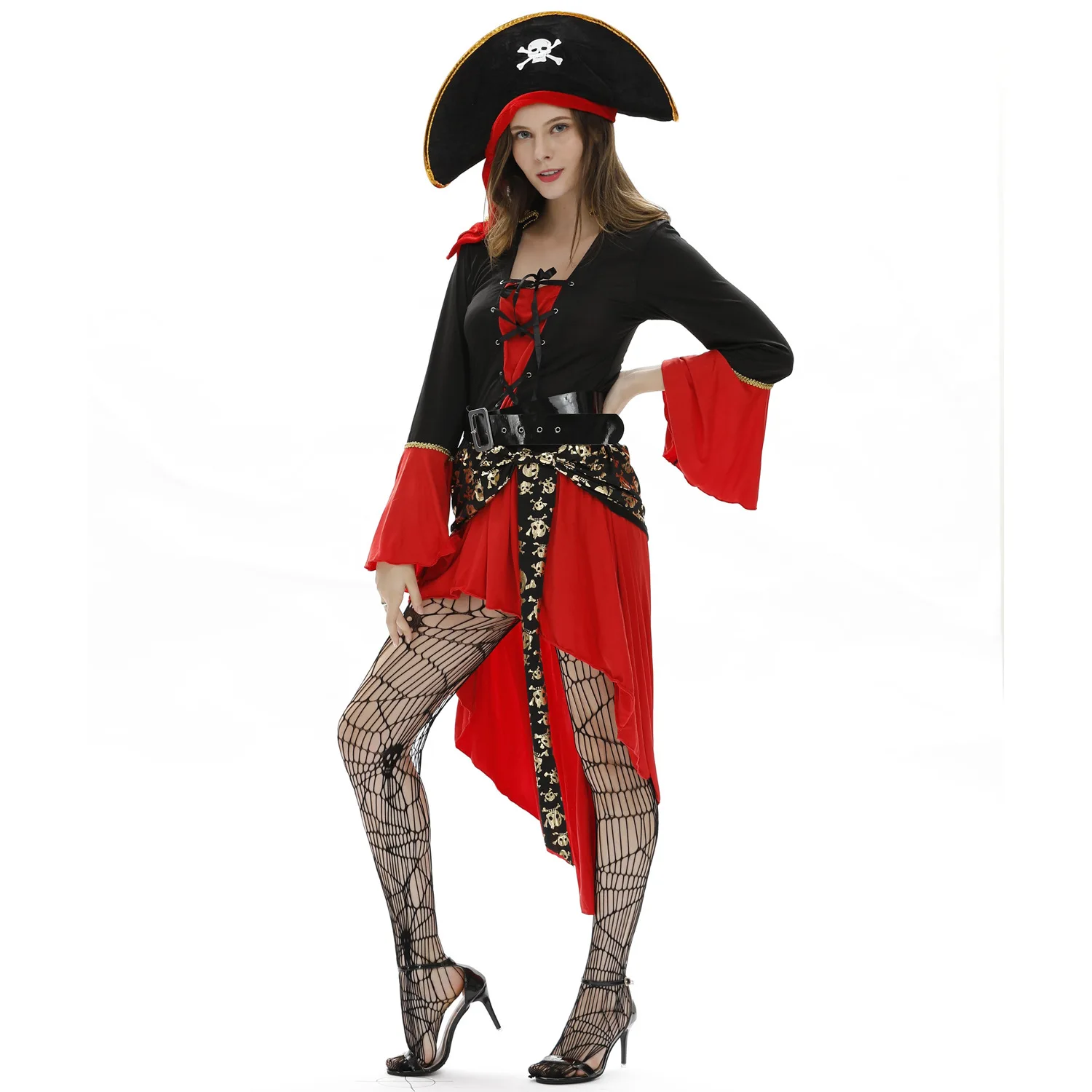 

5pcs Caribbean Pirate Costumes Fancy Carnival Performance Sexy Adult Halloween Costume Dress Captain Party Women Cosplay