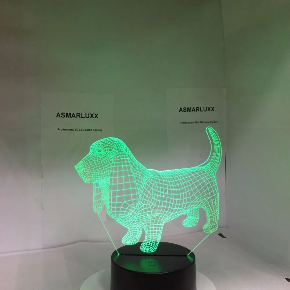 2018 Новый 3D собака Форма светодиодный Ночной светильник 7 Красочные визуальные