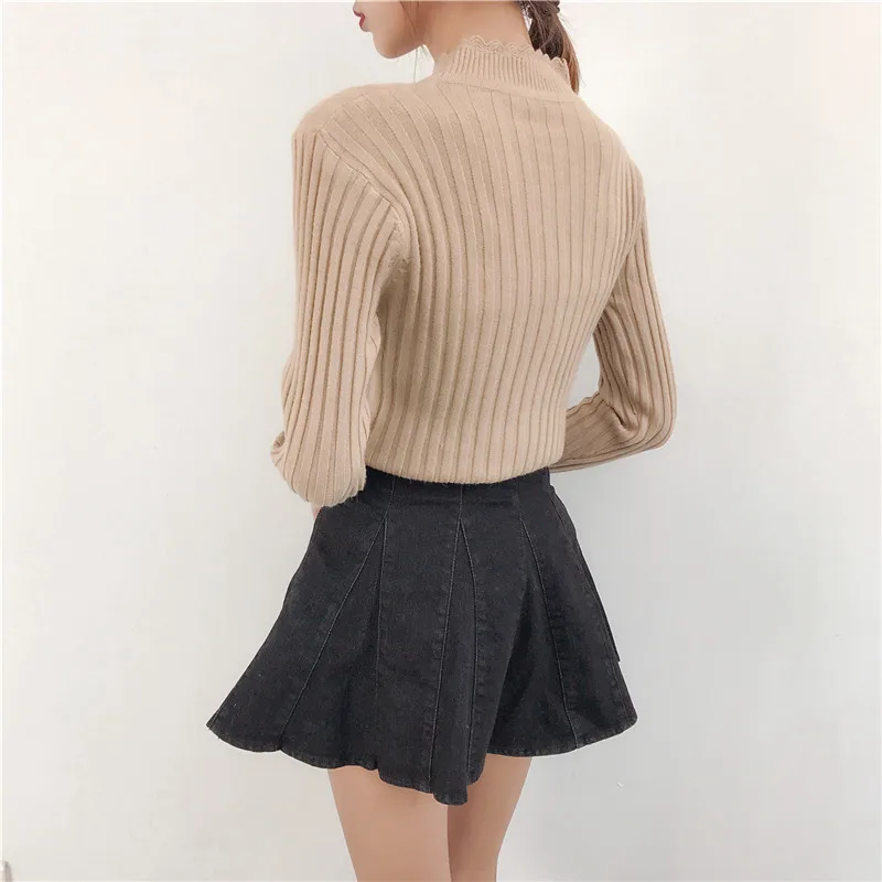 Women's Clothing Fashion Turtleneck Solid Pullover Sweaters High Elastic Slim Bottoming Knitted Female Jumpers sw0039 | Женская