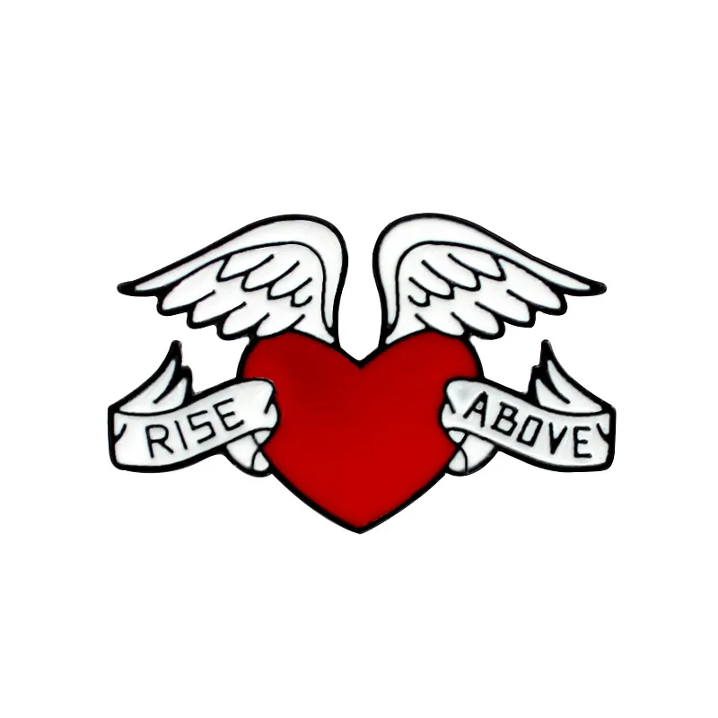 Red Heart Medal Wing Rose Coffin Tombstone Skeleton hand bone double knife Ribbon Sun Flower Gothic brooch Gifts | Украшения и