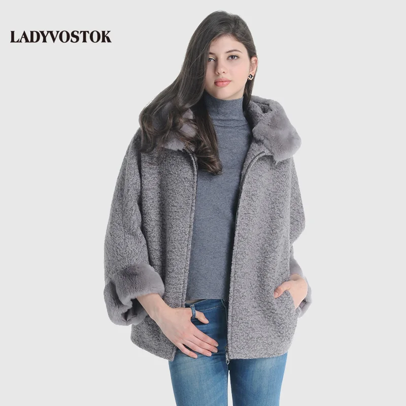 LADYVOSTOK с капюшоном меховой воротник молния Bat рукава короткие норки сращивания