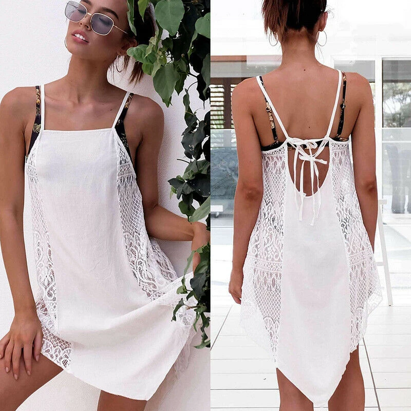 Boho пляжное летнее праздничное белое кружевное Открытое платье для женщин с