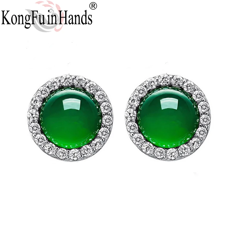

S925 Стерлинговое Серебро Зеленый Халцедон Круглые серьги-гвоздики романтический подарок на день Святого Валентина женские модные ювелирны...