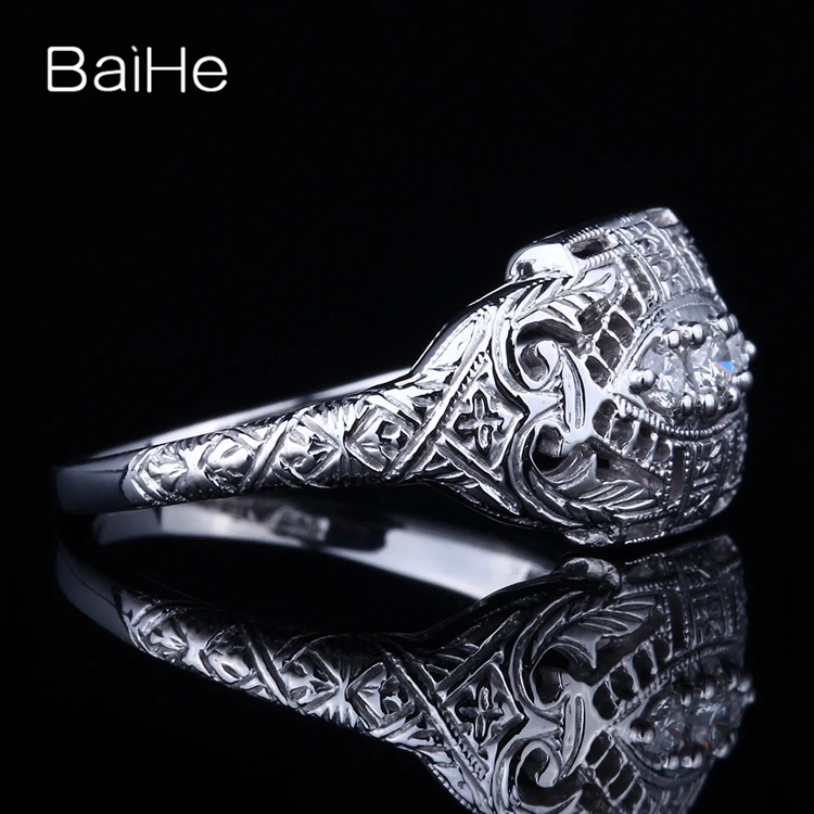 BAIHE Стерлинговое Серебро 925 0.18ct Сертифицированный круглый вырез безупречный натуральные Алмазы обручальные женские модные кольца
