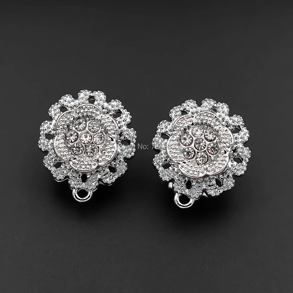Earrings post Loop Connector Bases Paved CZ 19mm Hollow Flower African Women Clip Stud Hooks DIY Dubai Jewelry Findings | Украшения и