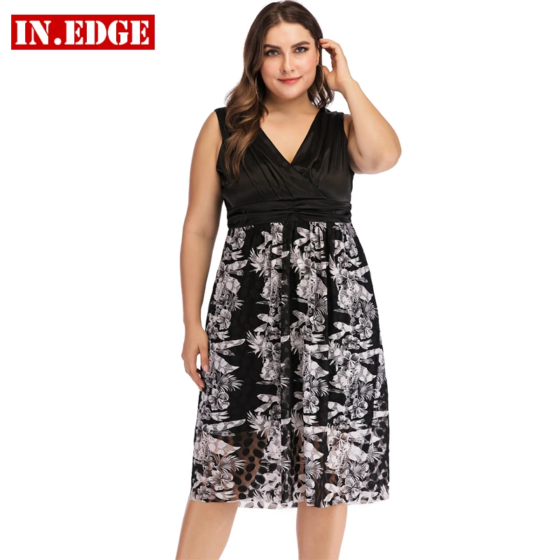 5XL лето плюс большие женские цветочные сексуальные платья Bodycon кружева лоскутное
