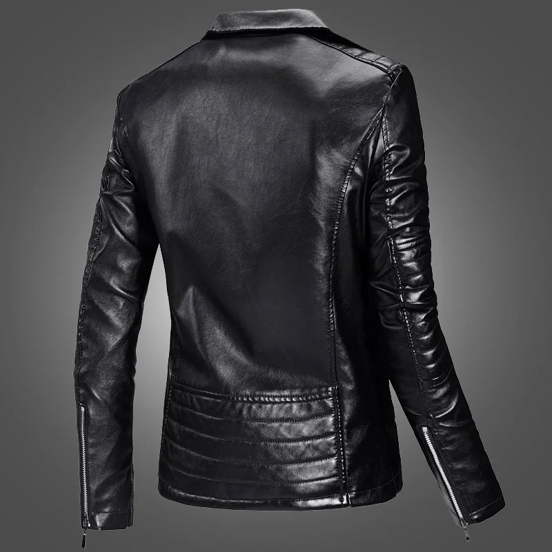 

2020 Spring New Fashion Slim Biker Jacket Men Turn Down Collar Stylish Leather Motorcycle Jacket