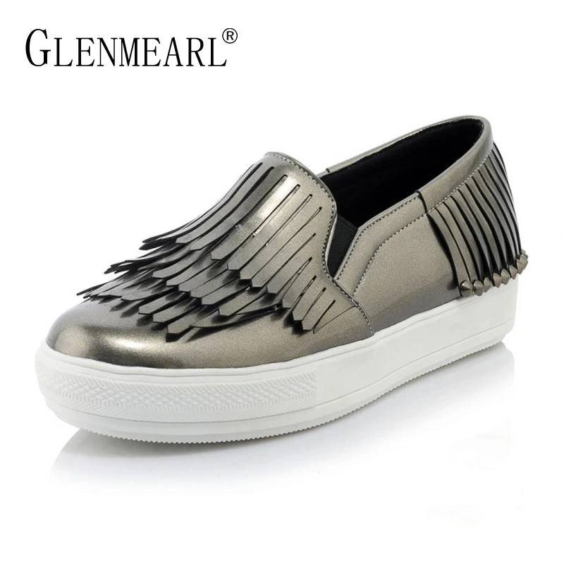 Серебристые женские лоферы Обувь на плоской подошве Женские брендовые тонкие