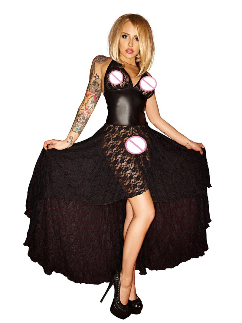 Экстремально соблазнительное Стильное женское черное кружевное Макси-Платье