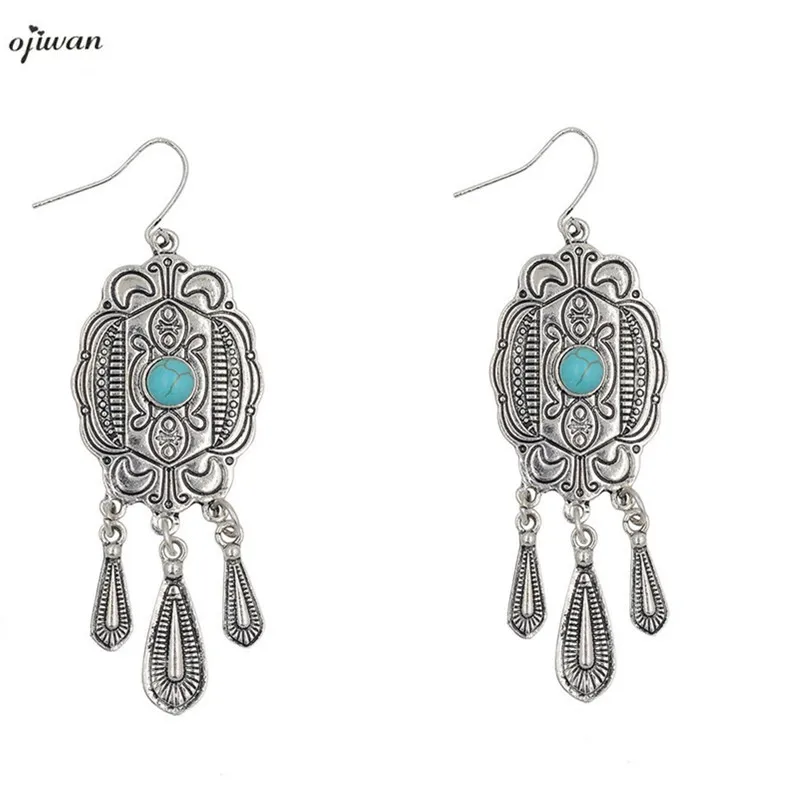 серьги с камнями Цыганские Серьги Boho Хиппи Шик в Стиле Ар-Деко Племенной Навахо