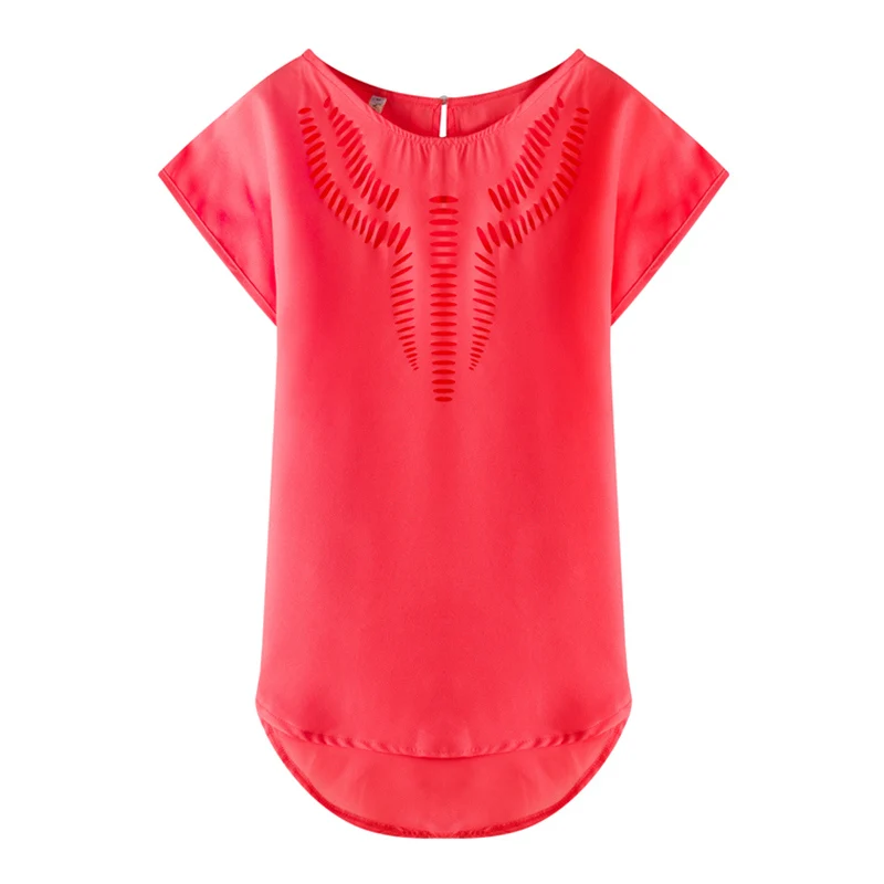 Арбуз Красный Резьба Выдалбливают Лето Шифон Рубашка С Коротким Рукавом Женщин