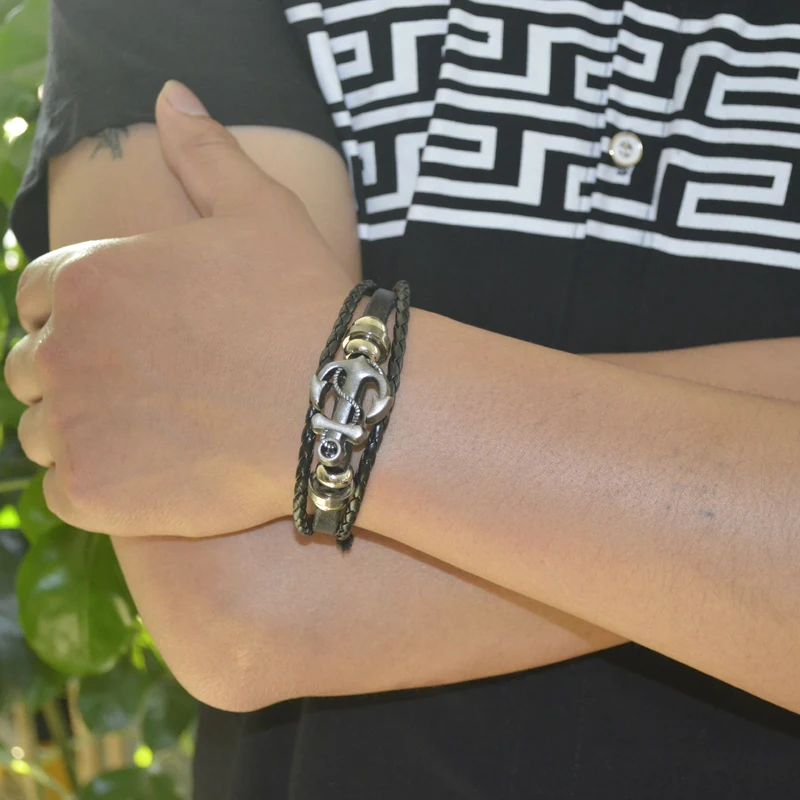 2017 Горячая Многослойные кожаный мужской моды Винтаж Интимные аксессуары якорь