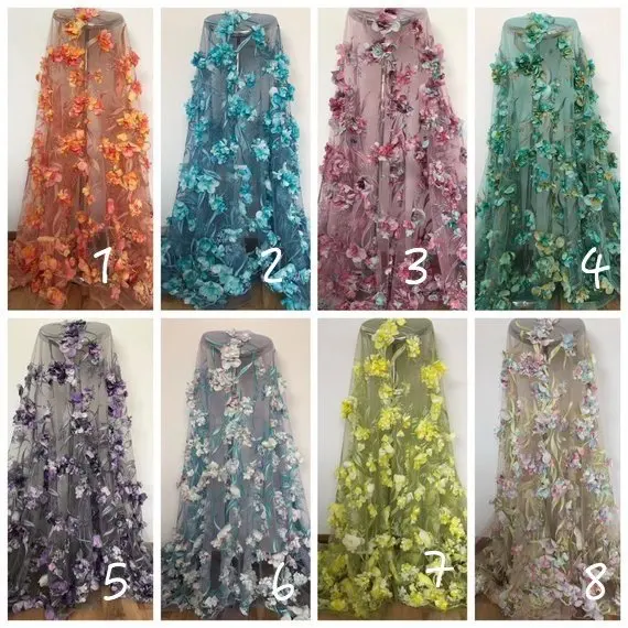 

2019 new arrival French Lace style heavy embroidered tulle lace fabric with colour chiffon flower,nice heavy bridal lace fabric