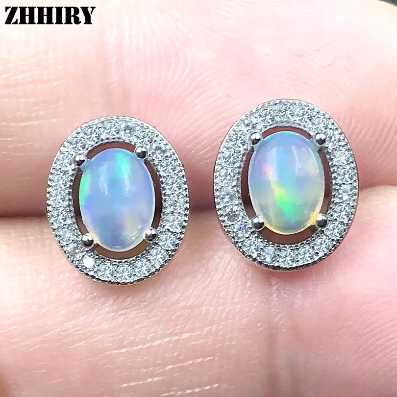 

Серьги женские из серебра 925 пробы, 5 х7 мм, с натуральным огненным опалом