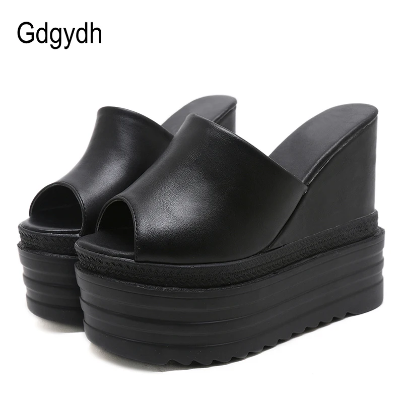 Женские туфли на высокой танкетке Gdgydh черные босоножки платформе повседневная