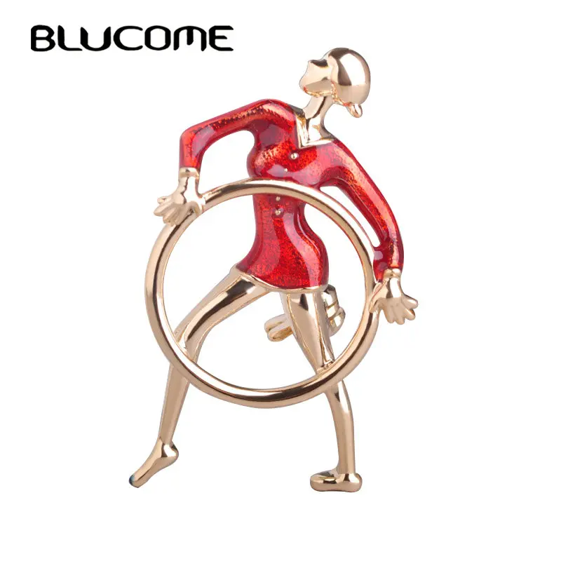 

Blucome Gymnastics Girl Brooch Red Enamel Circle Girls Brooches For Bag Ladies Kids Small Party Corsages Collar Suit Dress Pins