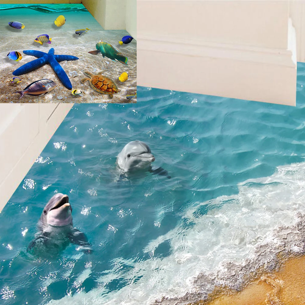 3D Наклейки для пола в виде дельфина водостойкие настенные наклейки ванную