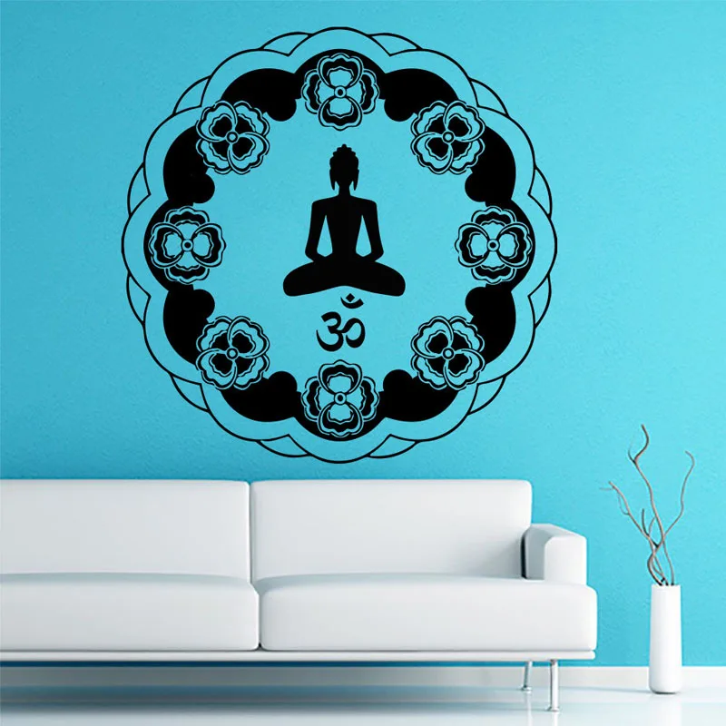 

ZOOYOO Circular Indian Mandala Pattern Om Symbol Wall Stickers Living Room Removable Meditate Yoga Lotus Pose Decals