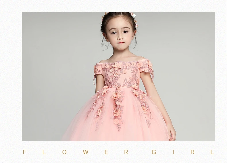 Glizt/платья для первого причастия с открытыми плечами для девочек; Vestido Daminha Casamento; роскошное бальное платье; розовое платье из органзы с цветочным узором для девочек