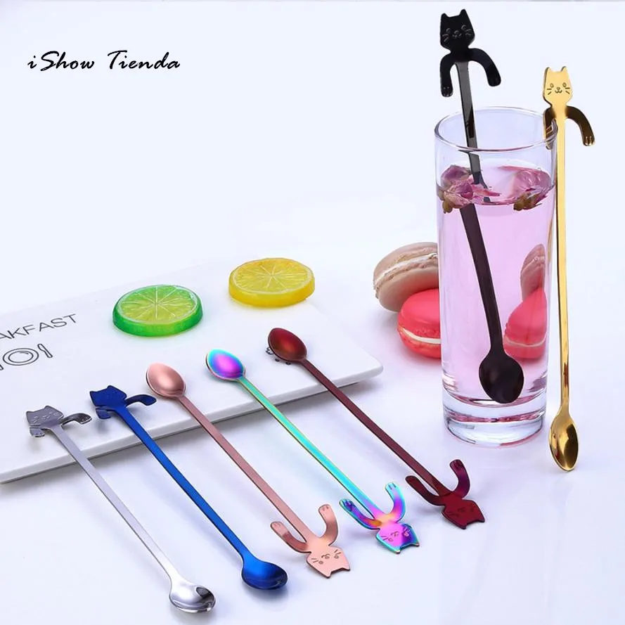 Новинка Лидер продаж Творческий Нержавеющая сталь милый кот ложка с длинной