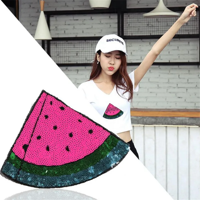 ChicLady Diy sequin patch 23CM Pink Watermelon deal with it Sew on fruit patches for clothes Ulzzang Stranger things Sticker OG | Дом и сад
