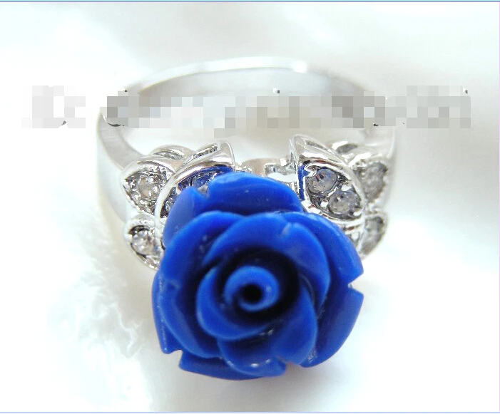 * Чудесное Кольцо 12 мм синий резной цветок розы a0447 | Украшения и аксессуары