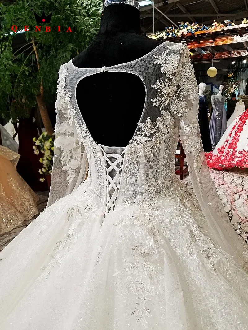 Real Sample Ball Gown Full Sleeves Appliques Lace vestido de noiva QUEEN BRIDAL Elegant Wedding Dresses robe de mariee WD111