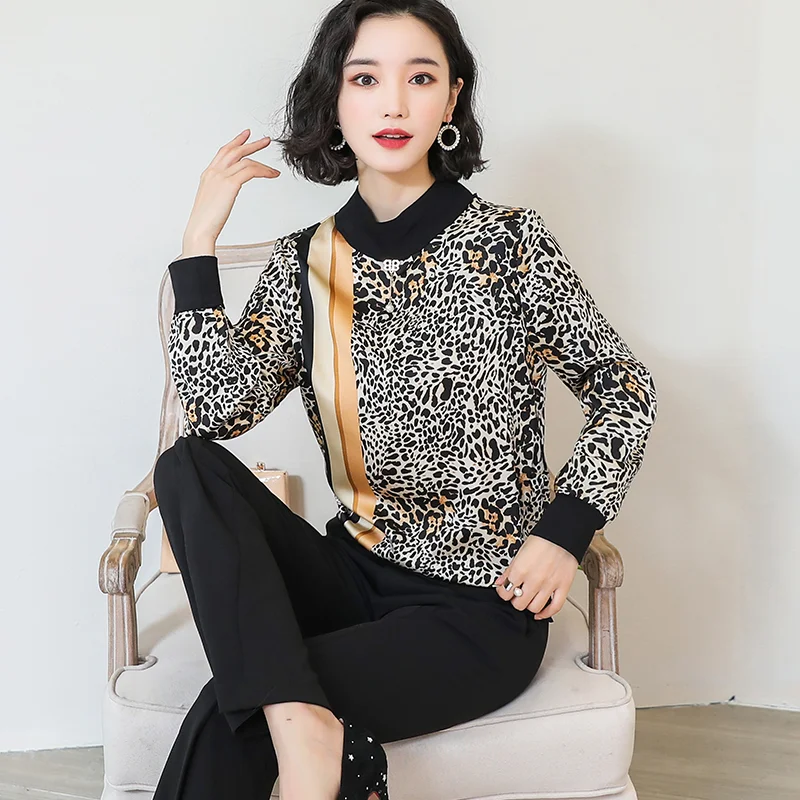 2019 Новая мода Дикий леопардовый узор шифон темперамент Джемпер Женская Весенняя