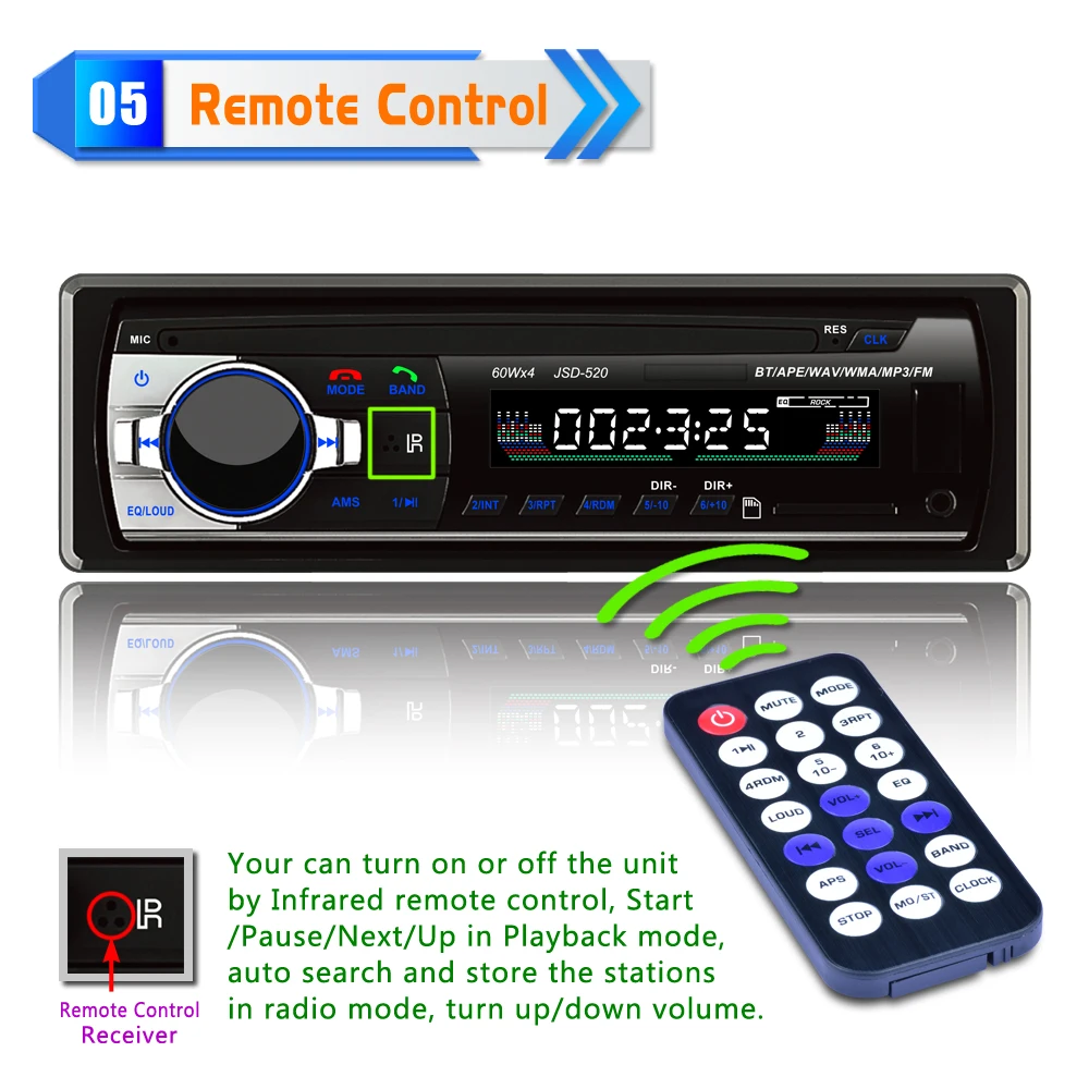 Bluetooth V2.0 JSD-520 Стерео Авторадио автомобильное радио 12V In-dash 1 Din FM Aux вход приемник SD