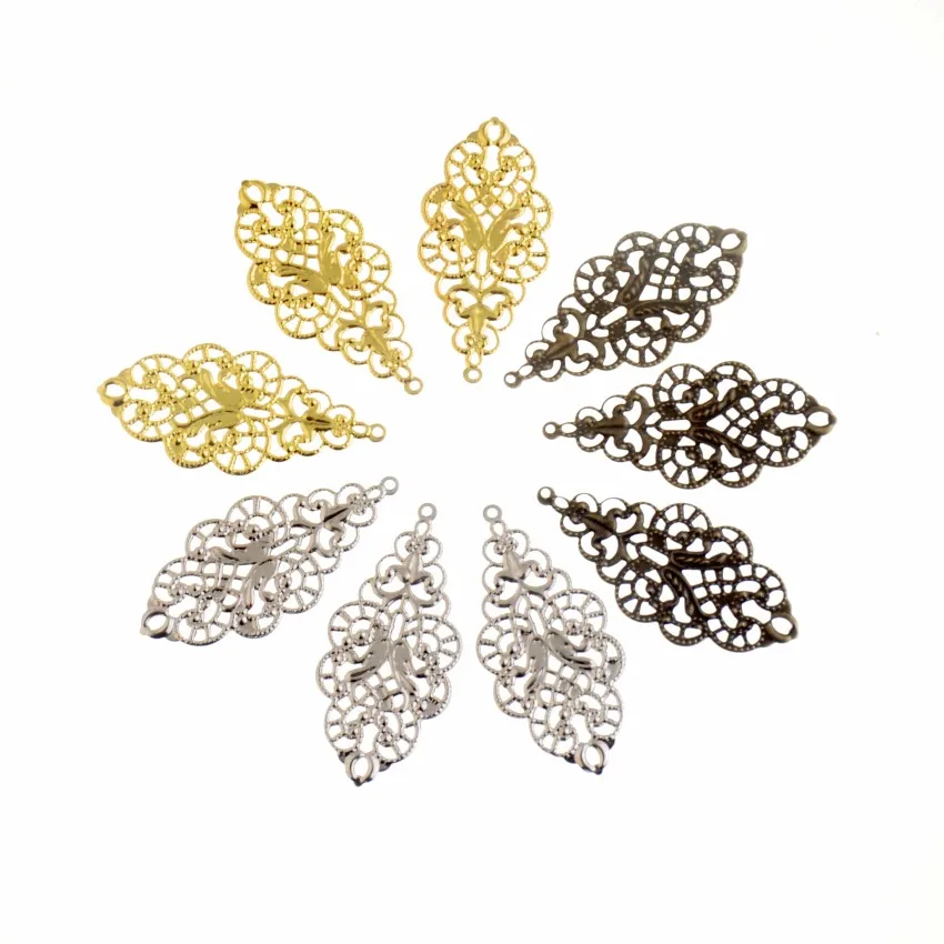 Free shipping 20Pcs Antique Bronze/ Gold/Silver Color Leaf Filigree Wraps Connectors Metal Crafts Gift Decoration DIY 43x20mm