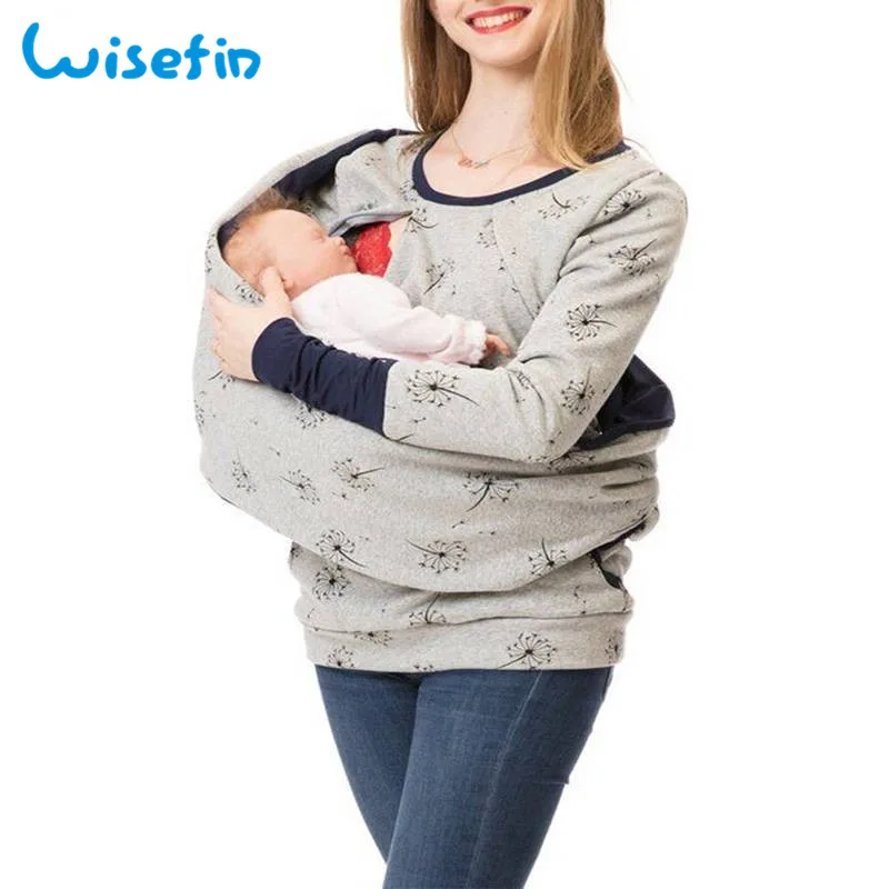 Wisefin Одежда для беременных для женщин, топы с капюшоном в горошек, футболка, зимнее Грудное вскармливание, осенняя Футболка для беременных - Цвет: Gray