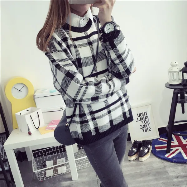 Осень-зима 2019 теплые женские пуловеры свитера женская рубашка в полоску с