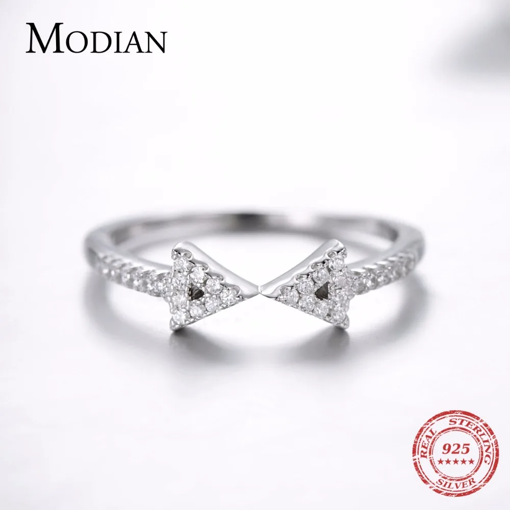 Modian новые модные 100% 925 стерлингового серебра бантом кольцо стекируемые Ясно CZ