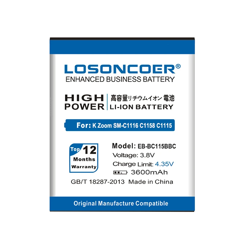 LOSONCOER 3600 мАч EB-BC115BBC аккумулятор для Samsung GALAXY K Zoom SM-C1116 C1158 C1115 с батареей NFC |