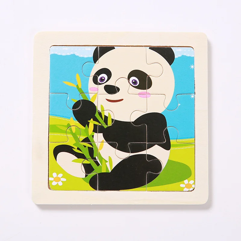 Panda Мини Размер 11*11 см детская игрушка деревянная головоломка деревянная 3D головоломка для детей Детские Мультяшные животные/дорожные Пазлы обучающая игрушка - Цвет: Panda