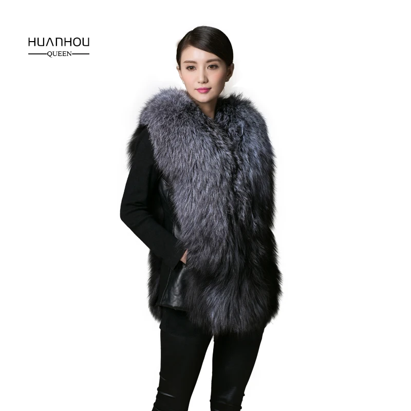 Королева huanhou, настоящий жилет из меха серебристой лисы, Модная тонкая теплая осенняя и зимняя шуба из меха серебристой лисы - Цвет: silver fur vest