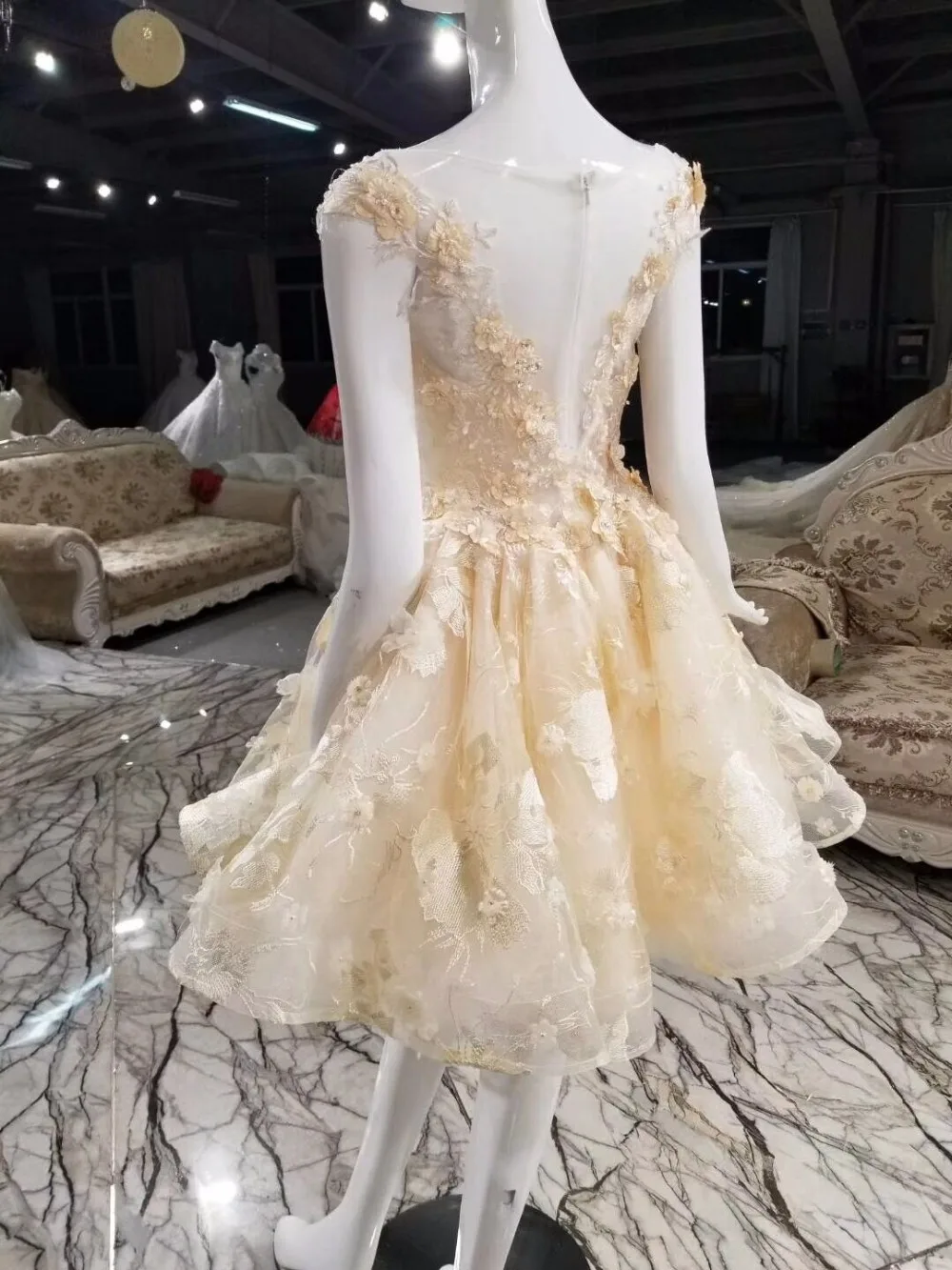 Cloverbridal шампанское Короткие Кружева без рукавов выпускной для девочек-подростков 9th платье Невидимый молния Назад для девочек подростков