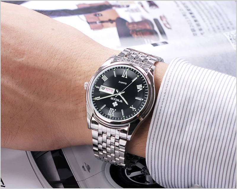 Reloj Hombre, мужские часы из нержавеющей стали, деловые кварцевые наручные часы, мужские роскошные брендовые светящиеся часы с датой, мужские часы