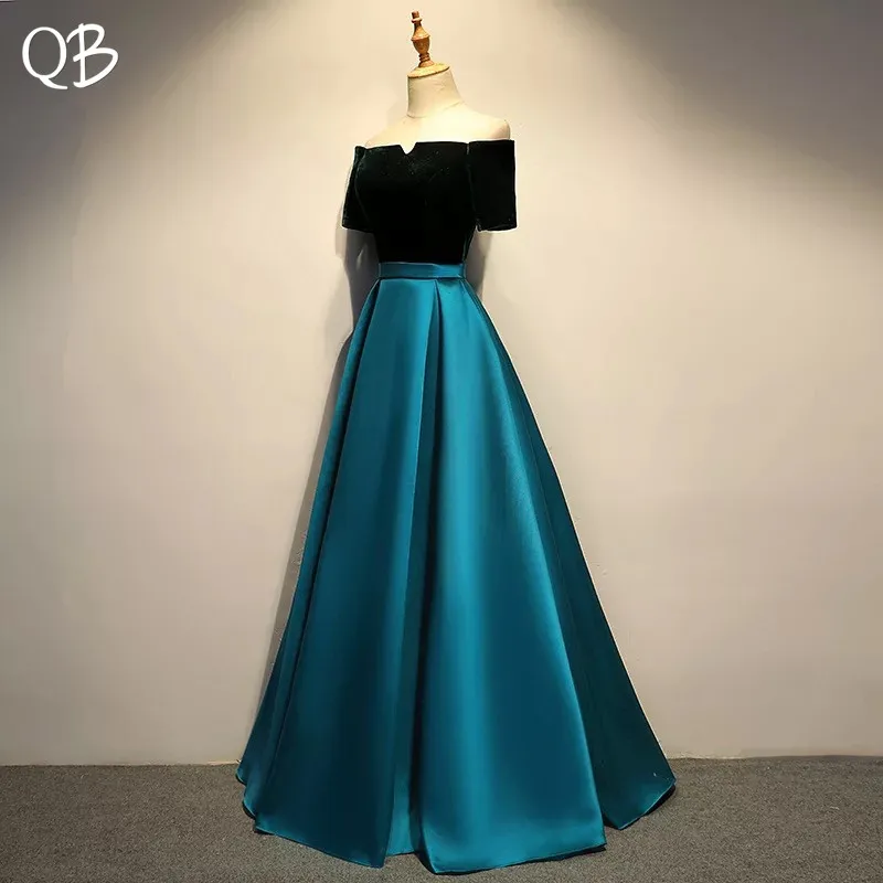 Vintage Purple Blue A-line Short Sleeve Satin Velour Evening Dresses 2020 New Fashion Gowns XH446 | Свадьбы и торжества