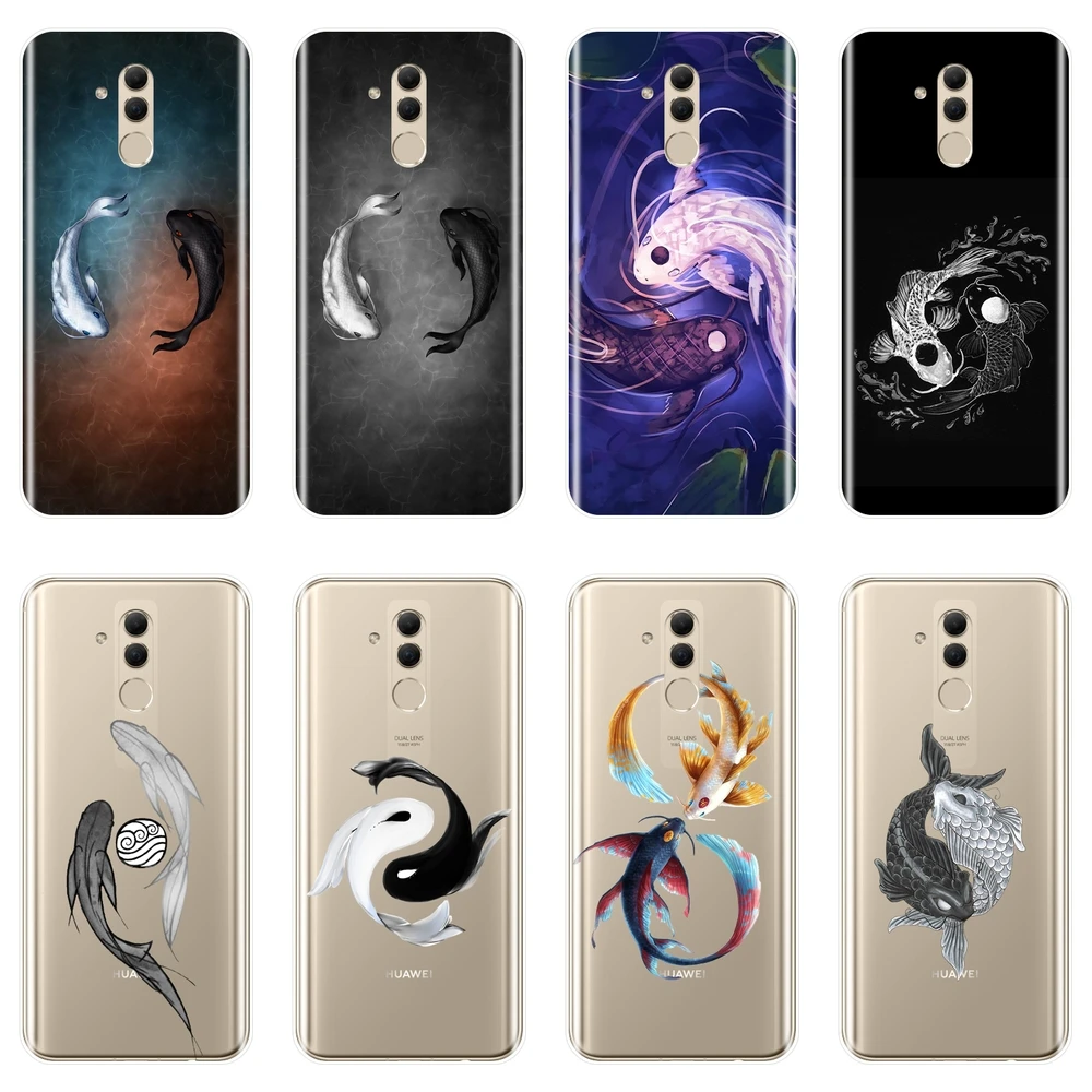 Задняя крышка для Huawei Mate 20 10 9 Pro черный белый рыба эстетический силиконовый